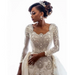 Dio Women's Luxury Long Sleeves Beaded Pearls Mermaid Wedding Dress With Long Train. - Dio Kollections