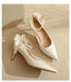 Pointy High Heels Thin heels 2024 New Bow Pearl Trip Srap Work Shoes Fashion Light Mouth Sexy Shoes - Dio Kollections