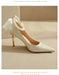 Pointy High Heels Thin heels 2024 New Bow Pearl Trip Srap Work Shoes Fashion Light Mouth Sexy Shoes - Dio Kollections