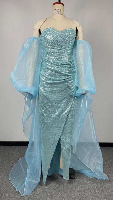 Dio Sexy Mesh V-Neck Mermaid Evening Dress with Side Slit - Dio Kollections