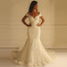 Dio Women's Vintage Full Lace Ivory Mermaid Off The Shoulder Plus Size Sweep Train Bridal Wedding Gown - Dio Kollections