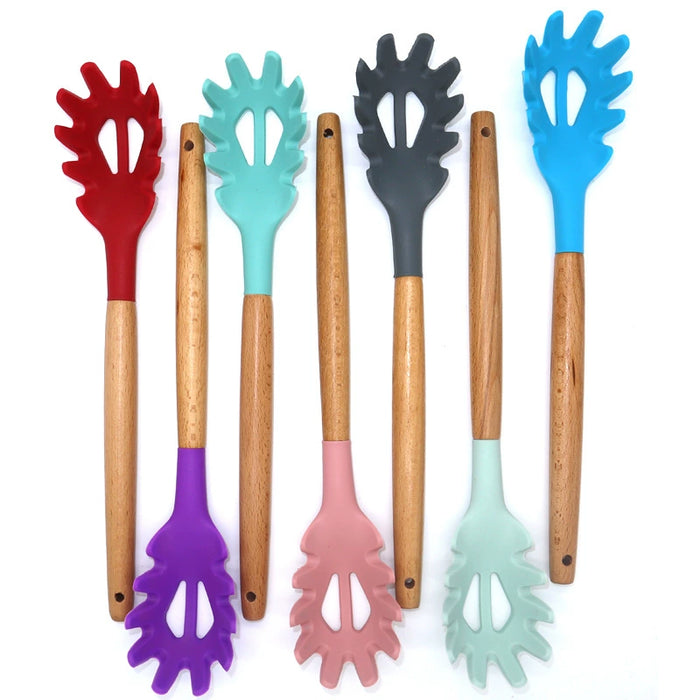 Dio 11pcs Wooden Handle Silicon Utensil Kitchenware Cookware Spatula Soup Spoon Brush Ladle Pasta Colander Non-stick Kitchen Tools - Dio Kollections