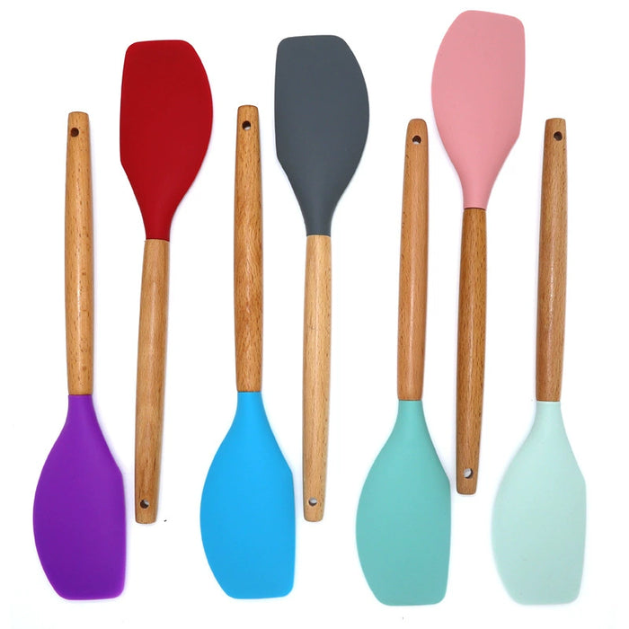 Dio 11pcs Wooden Handle Silicon Utensil Kitchenware Cookware Spatula Soup Spoon Brush Ladle Pasta Colander Non-stick Kitchen Tools - Dio Kollections