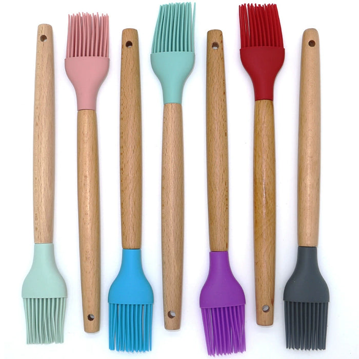 Dio 11pcs Wooden Handle Silicon Utensil Kitchenware Cookware Spatula Soup Spoon Brush Ladle Pasta Colander Non-stick Kitchen Tools - Dio Kollections