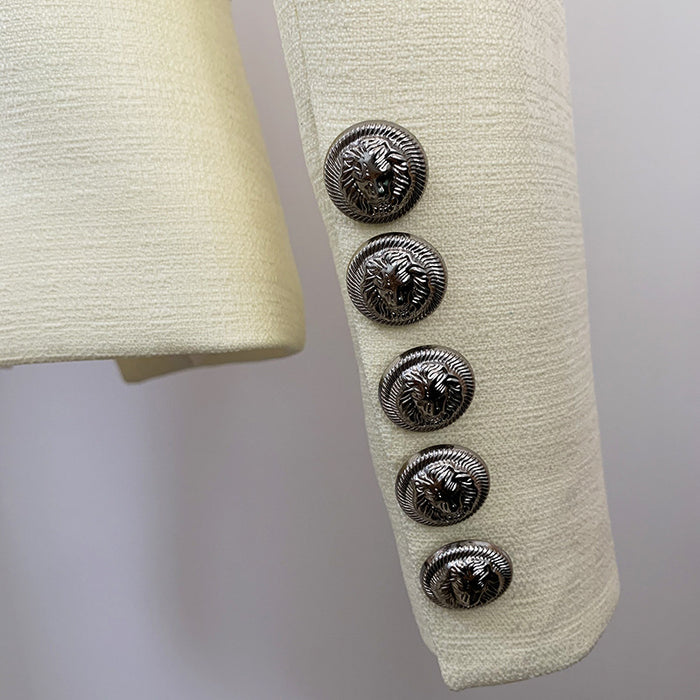 Dio Women's Metal Lion Head Buckle Double-Breasted Textured Blazer