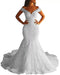 Dio Women's Vintage Full Lace Ivory Mermaid Off The Shoulder Plus Size Sweep Train Bridal Wedding Gown - Dio Kollections