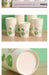 A three-panel product showcase of white paper cups with green apple and leaf graphics. The top panel shows a stack of cups with a branded box behind them