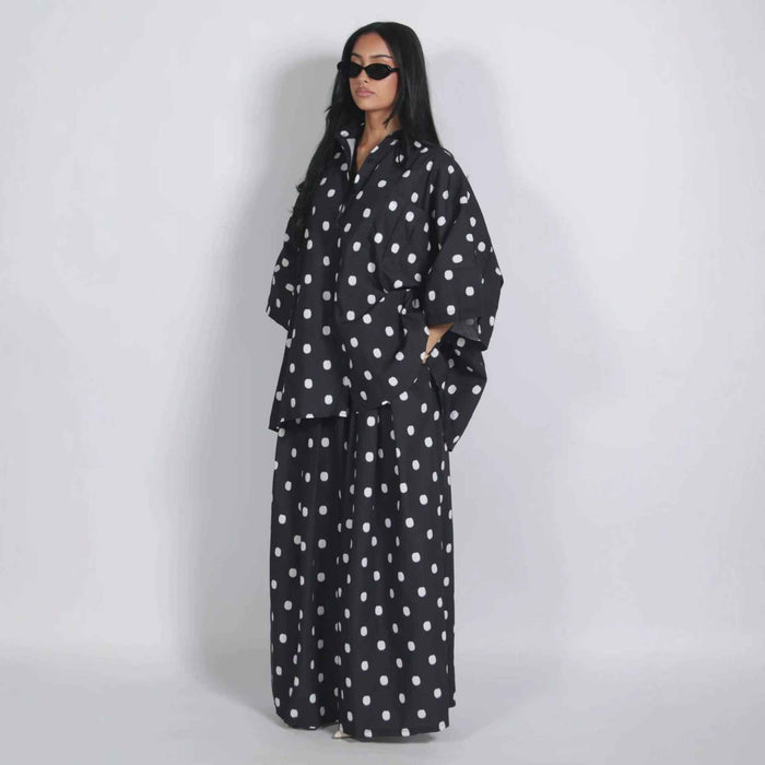 Loose Wide-Leg Pants Polka Dot Plus-size Shirt Two-piece Set Retro