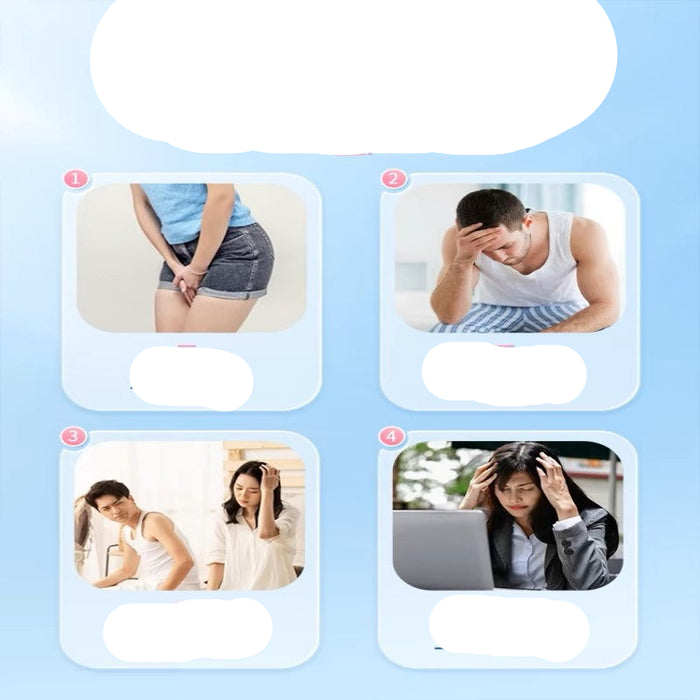 A light blue informational graphic with Chinese text at the top and four rounded panels below showing people experiencing discomfort and social anxiety, likely related to sensitive health or hygiene concerns.
