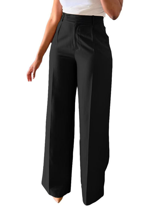 Black wide-leg pants worn by a person on a white background