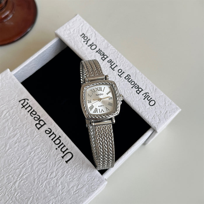 Silver watch in a white box with 'Only Beauty' branding