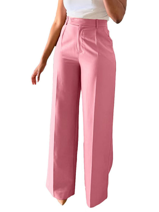 Pink wide-leg pants worn by a person on a white background