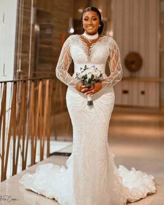 Dio Appeasing Elegant Sheer Neck Plus Size Mermaid Wedding Dresses. Dio Kollections Dio Appeasing Elegant Sheer Neck Plus Size Mermaid Wedding Dresses. Dio Kollections