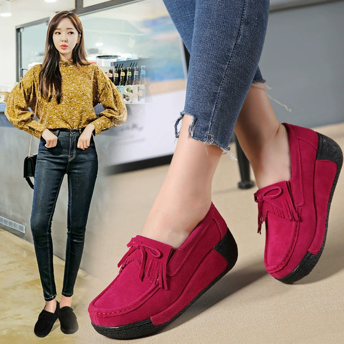 Dio Suede Platform Loafers with Creepers & Fringe - Dio Kollections