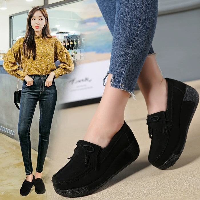 Dio Suede Platform Loafers with Creepers & Fringe - Dio Kollections