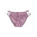 A pair of women's low-rise underwear in a dusty mauve-purple color, featuring a sheer mesh fabric, delicate lace detailing across the front, and adjustable side ties, shown against a plain white background.