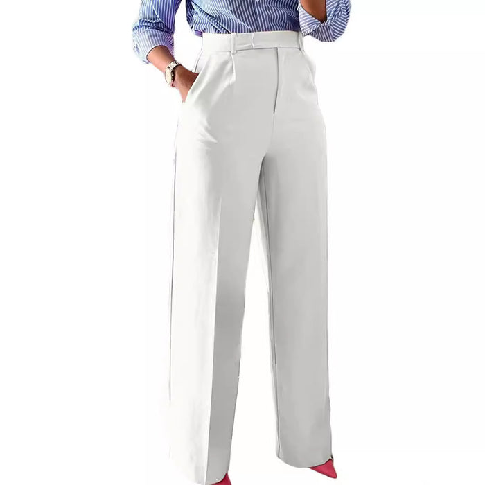 White pants worn by a person on a white background