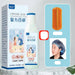 Compound Baibu skin antibacterial lotion bottle and box shown on a light gray marble-like background, alongside a promotional inset showing an orange comb and a blue shower cap with a model photo 