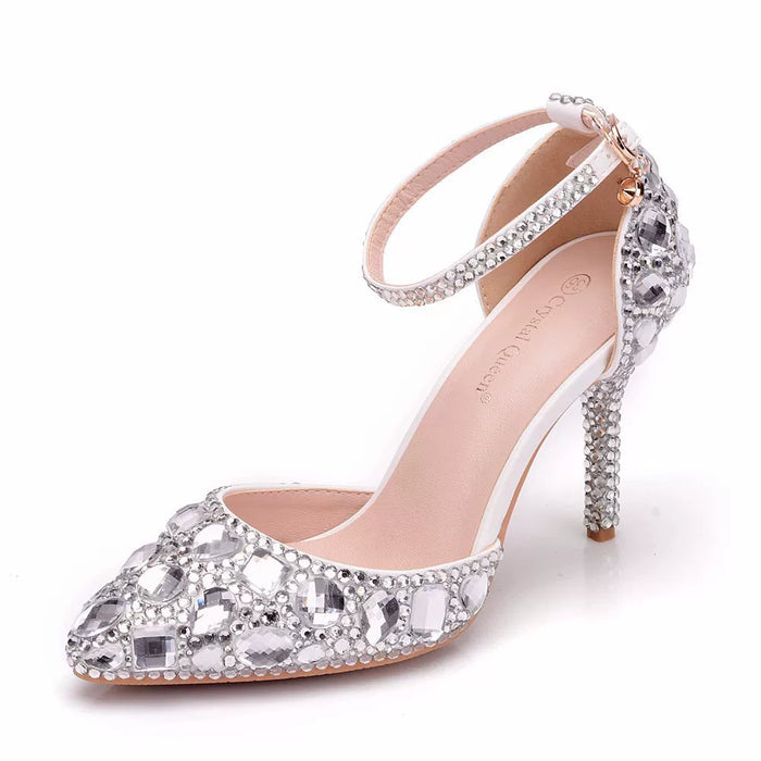 Dio Plush Rhinestone Pointed Toe High Heel Wedding Shoes - Dio Kollections