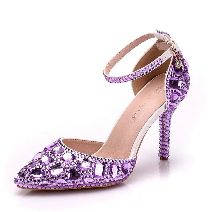 Dio Plush Rhinestone Pointed Toe High Heel Wedding Shoes - Dio Kollections