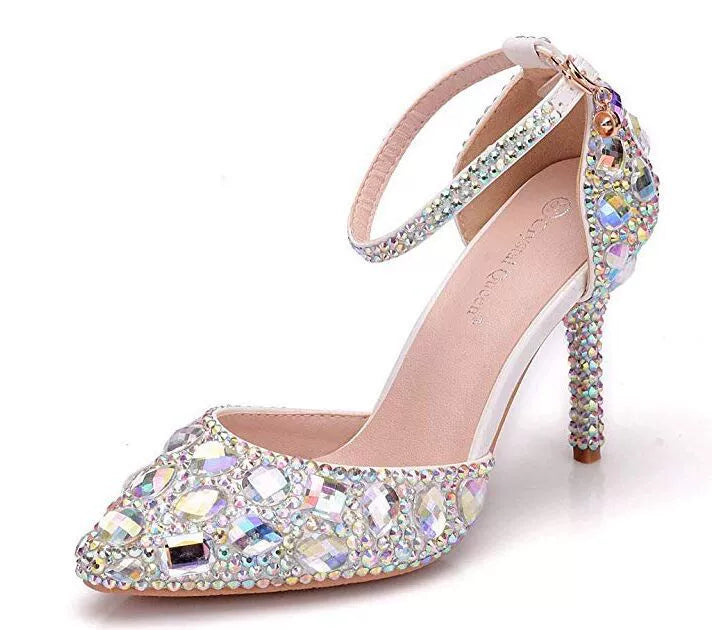 Dio Plush Rhinestone Pointed Toe High Heel Wedding Shoes - Dio Kollections