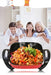 Family sitting together with a steaming pot of food on a table
