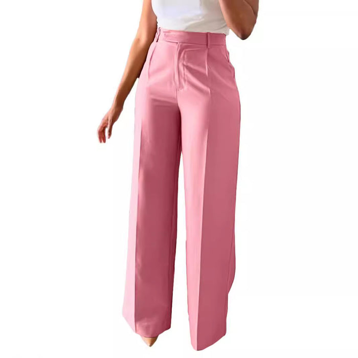 Pink wide-leg pants worn by a person on a white background