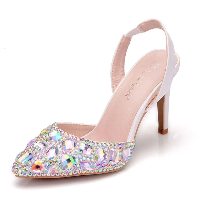 Dio Women's Rhinestone Elegant Pointed 10CM High Heel Wedding Bridal Shoes - Dio Kollections