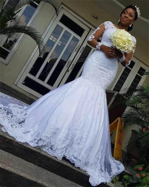 Glide down the aisle-Dio Elegant Illusion Lace Applique Wedding Dress. —  Dio Kollections