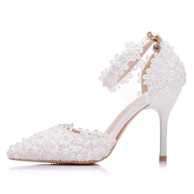 Dio Women's Stylish Flower Pumps High heel Platform Bridal Wedding Shoes - Dio Kollections