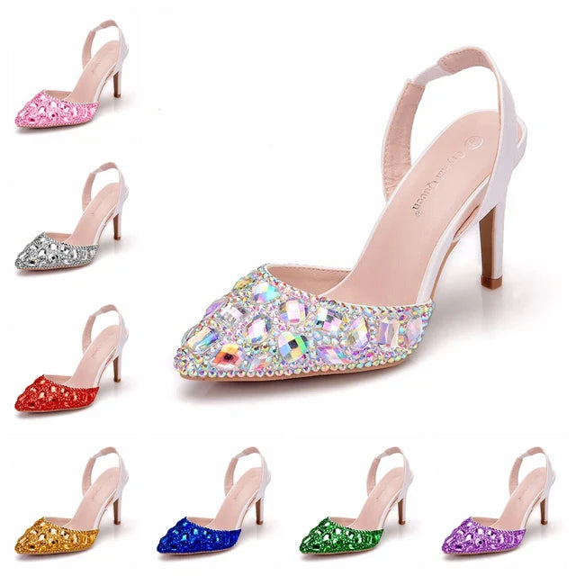 Dio Women's Rhinestone Elegant Pointed 10CM High Heel Wedding Bridal Shoes - Dio Kollections