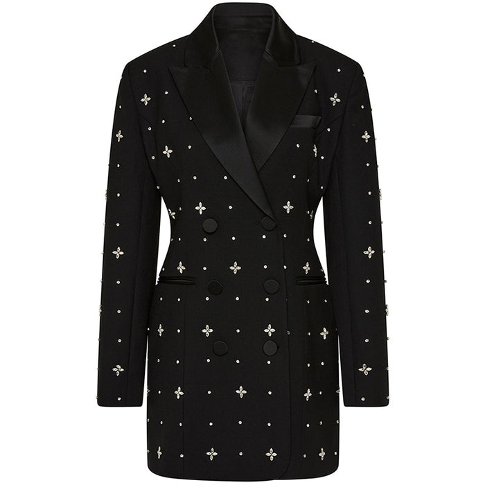 Black coat with white floral patterns on a white background