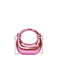 Pink handbag with a chain strap on a white background