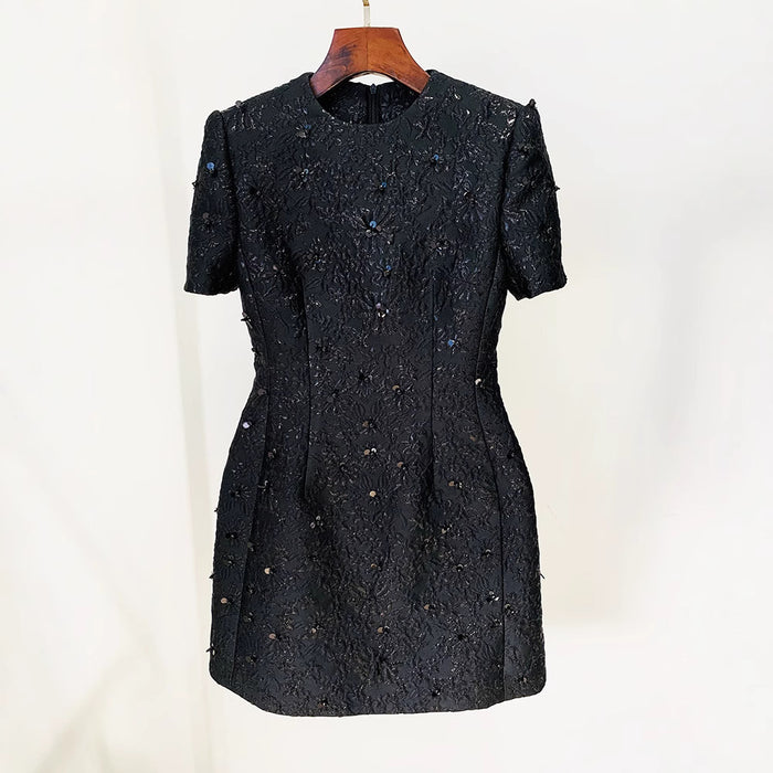 Dio Rose Powder Series Jacquard Heavy Short Sleeve Dress