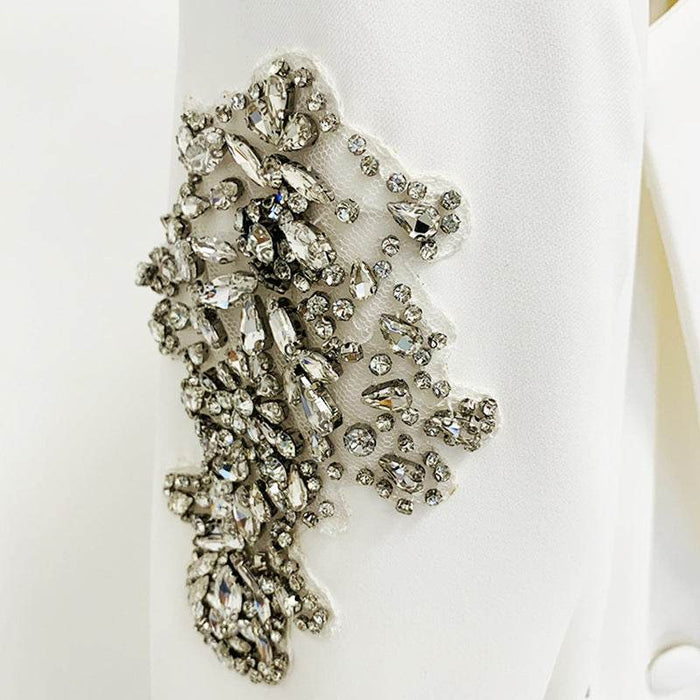 Elegant Diamond Beaded Blazer & Wide Leg Pants Set - Dio Kollections