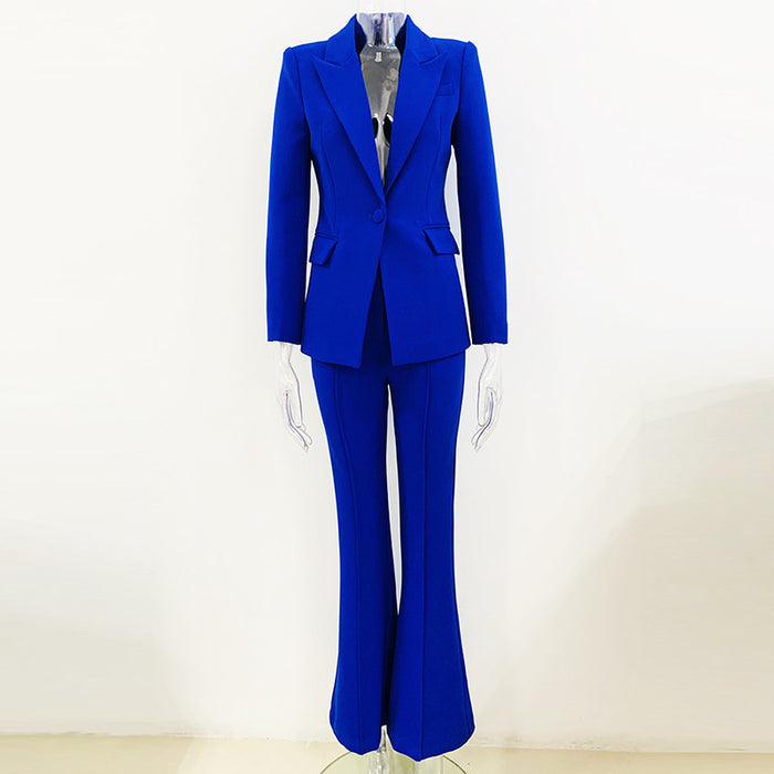 Blue suit on a mannequin against a white background