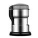 Silver and black coffee grinder on a white background
