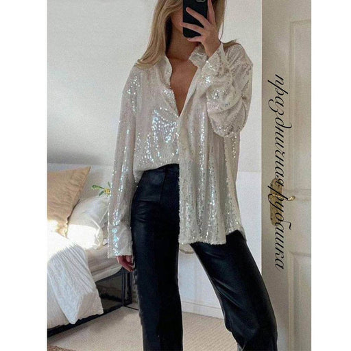 Lapel Bead Long Sleeve Ladies Shirt Jacket Top - Modern Woman - Dio Kollections