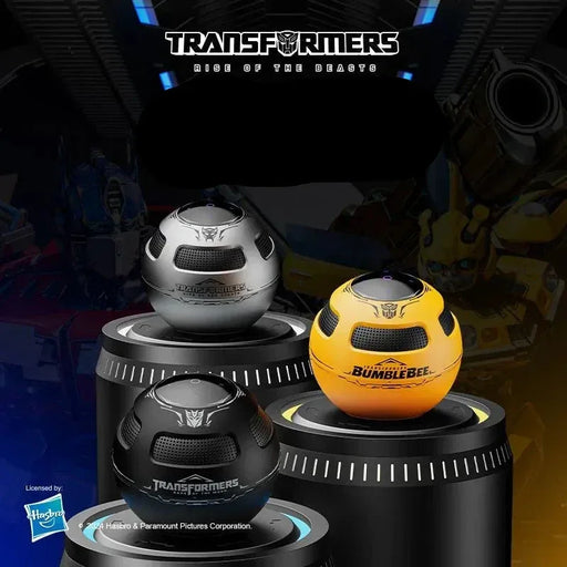 Transformers-themed Bluetooth speakers with Chinese text on a dark background