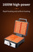 Waffle maker with glowing heating elements on a dark background