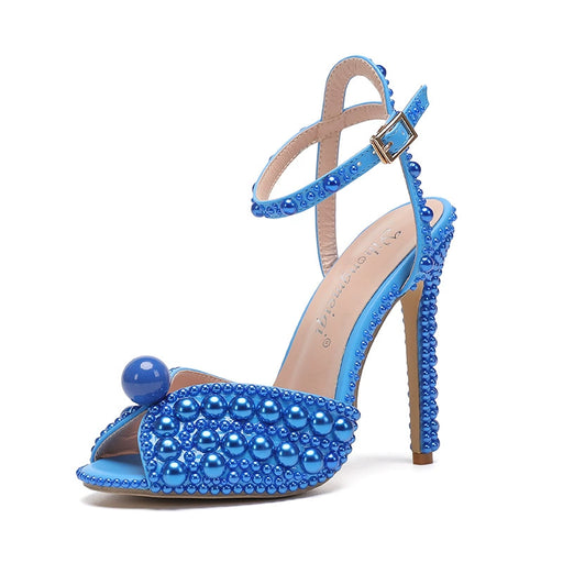Dio Women's Luxury Pearls Studs Peep Toe High Heels Wedding Shoe - Dio Kollections