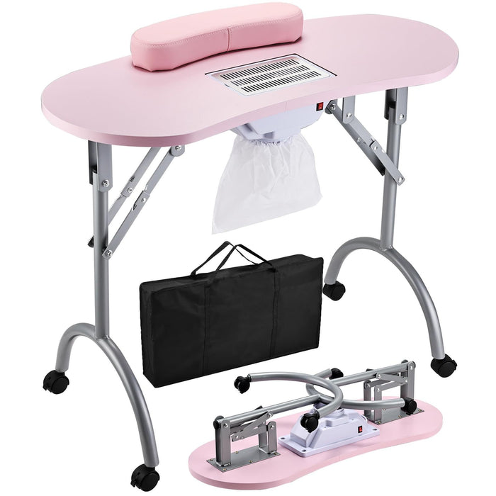 Pink nail table with accessories on a white background