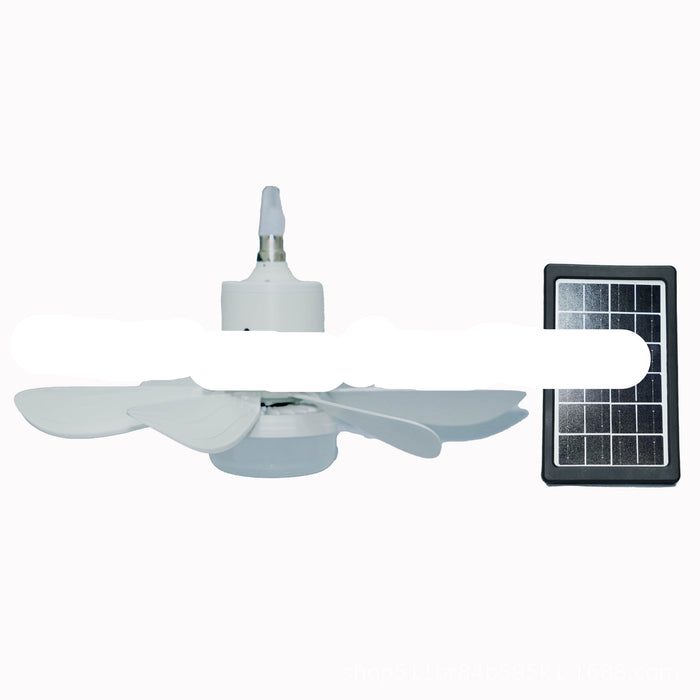 Solar-powered fan with a solar panel on a white background