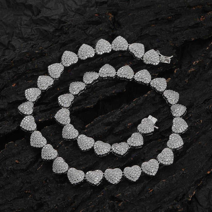 Jewelry Copper Inlaid Zircon Heart Tennis Chain Stacked Trendy Neckwear Couple Love Style - Dio Kollections