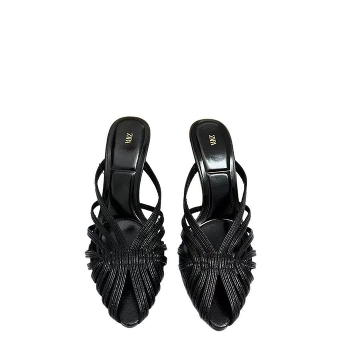 Elegant Gold and Black Mid-Heel Women's Shoes with Buckle and Strap Size 35-42