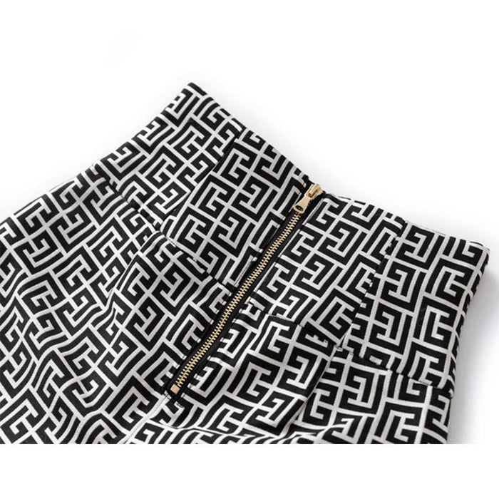 Pattern Black and White High Waist Zipper Straight Trousers Buckle Women's Casual Trousers - Dio Kollections