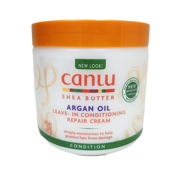 Canlu Shea Butter Argan Oil leave-in conditioning repair cream jar with orange lid on a white background
