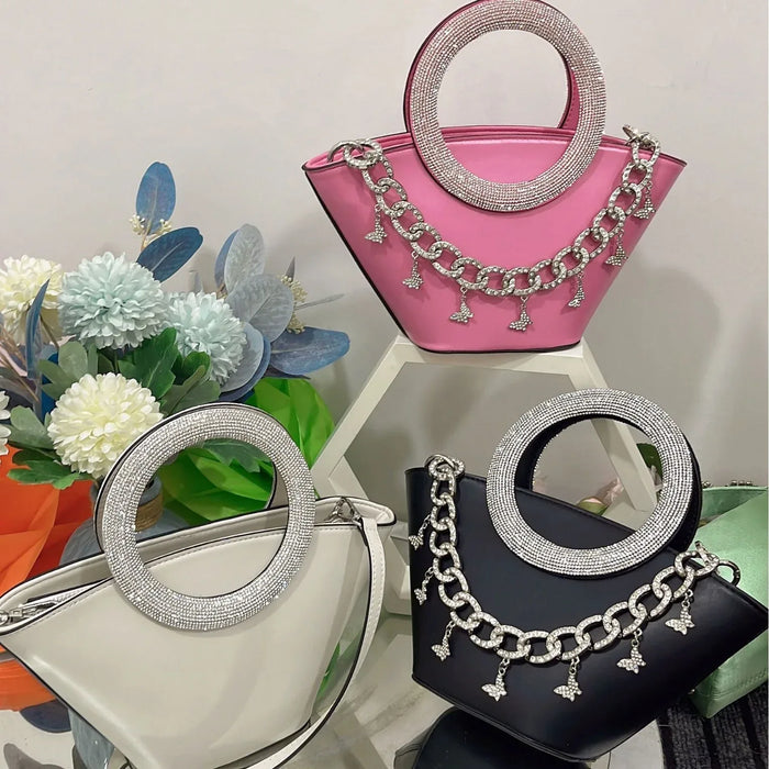 Diamond Round Handle Satchel Basket Bag Single Shoulder Crossbody Bag