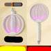 White fly swatter with purple mesh on a beige background