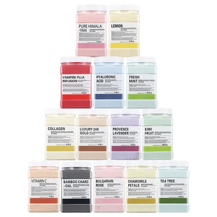 Collection of various skincare products with labels on a white background